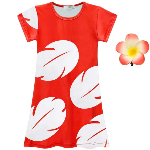 Hawaiian Princess Dress for Girls Red Leaf Costume Kid Summer Party Wear