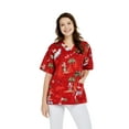 thumbnail image 1 of Hawaiian Print Cotton 2 Pockets Scrub Top in Christmas Santa in Hawaii Red, 1 of 4