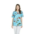 thumbnail image 1 of Hawaiian Print Cotton 2 Pockets Scrub Top in Christmas Santa in Hawaii Red, 1 of 4