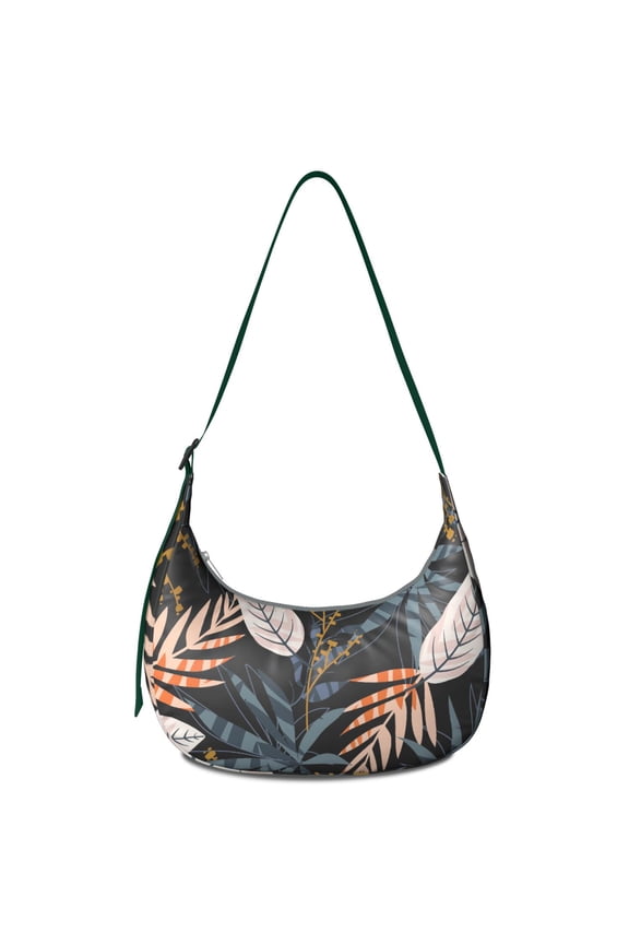 Hawaiian Print Crossbody Handbag for Women, Durable Water-Resistant Hobo Purse Featuring Colorful Tropical Sunset Palm Tree and Boho Botanical Patterns