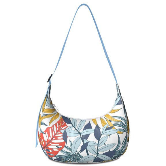 Hawaiian Print Crossbody Handbag for Women, Durable Water-Resistant Hobo Purse Featuring Colorful Tropical Sunset Palm Tree and Boho Botanical Patterns