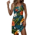 thumbnail image 1 of Hawaiian Print Dress, Casual Summer Frock with Crew Neck and Soft Fabric for Women for Pool Party Holiday Trips Green XXXL, 1 of 3
