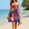 thumbnail image 1 of Hawaiian Print Dress, Strapless Sundress with Smocked Bust and Flared Skirt for Women for Beach Vacation Summer Purple XL, 1 of 5