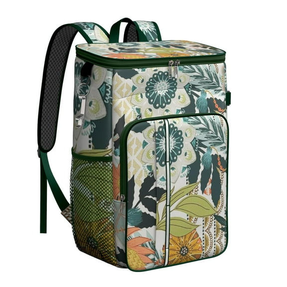 Hawaiian Print Insulated Backpack Cooler 26 Cans Capacity Lightweight Leak-Proof for Summer Beach Resort Travel