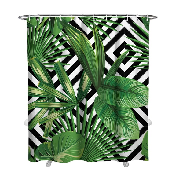 Hawaiian Print Shower Curtain, Exotic Floral and Jungle Leaves Pattern, Tropical Boho Beach Bathroom Fabric, Waterproof with Hooks, Vibrant and Machine Washable