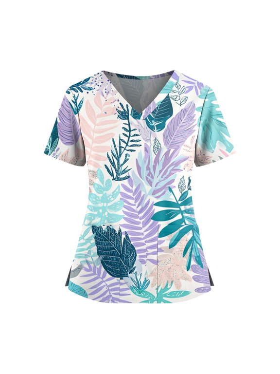 Hawaiian Print Tops, Casual Work Blouse with V-Cut Neck and Soft Fabric for Women for Friday Dress Down Days Light Blue M