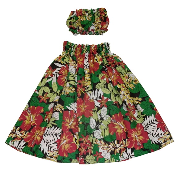 Hawaiian Print Young Girl Hula Skirts For 5 to 8 Years Old Girls Pa'u Hula Flower Skirts with Matching Top Set