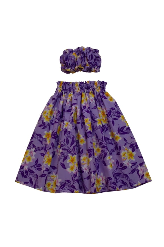 Hawaiian Print Young Girl Hula Skirts For 5 to 8 Years Old Girls Pa'u Hula Flower Skirts with Matching Top