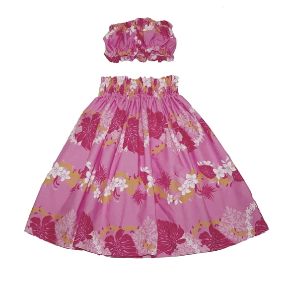 Hawaiian Print Young Girl Hula Skirts For 5 to 8 Years Old Girls Pa'u Hula Flower Skirts with Matching Top