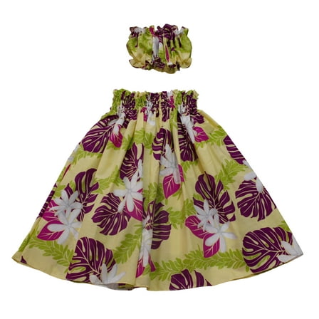 Hawaiian Print Young Girl Hula Skirts For 5 to 8 Years Old Girls Pa'u Hula White Flower Skirts with Matching Top Set