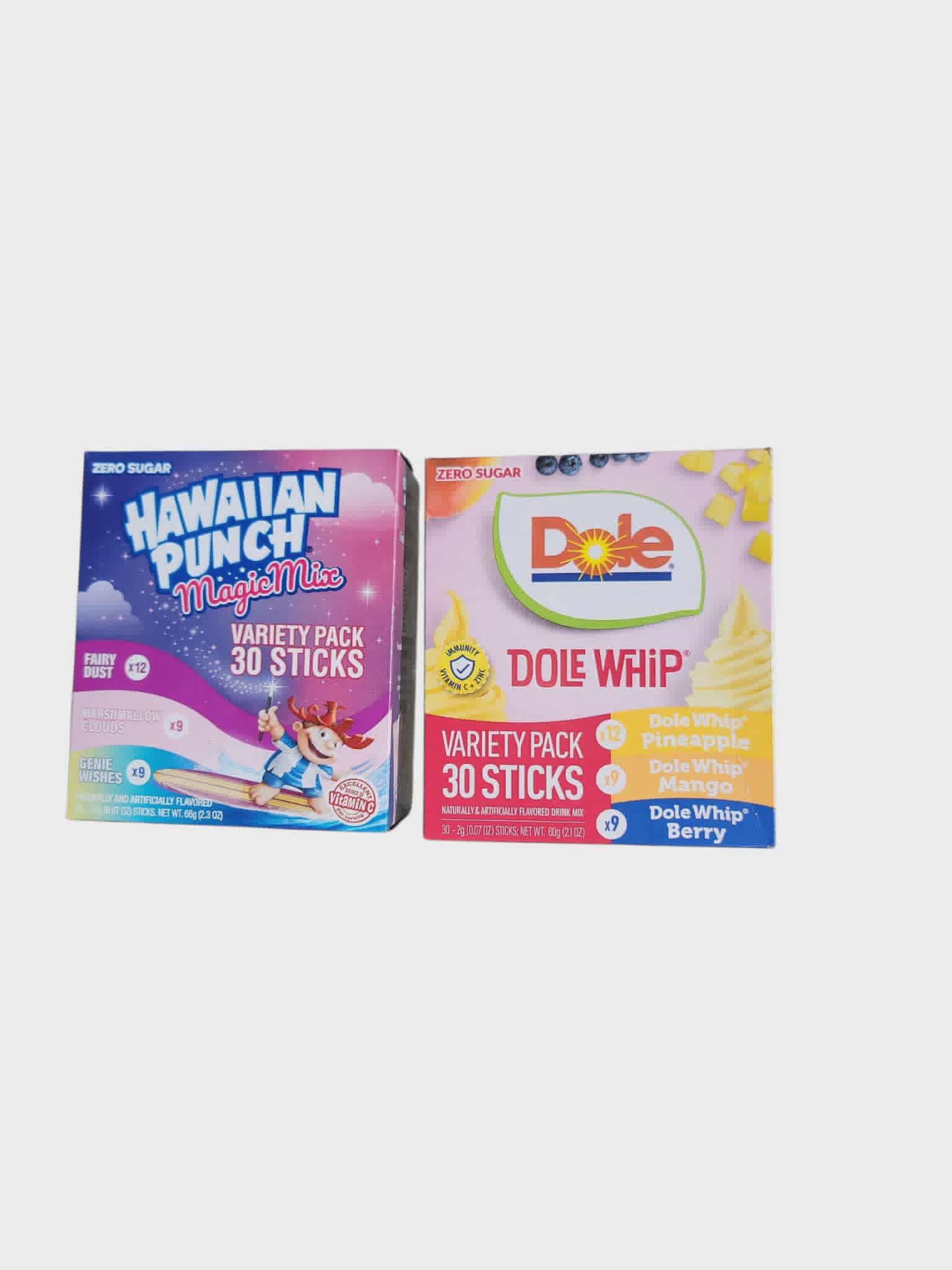 Hawaiian Punch & Dole Whip Zero Sugar Drink Mix Variety Bundle, 2-Pack, 30 Sticks Each, Immunity Support with Vitamin C & Zinc, 60 Total Packets