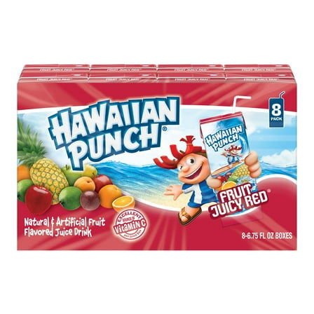 PR Hawaiian Punch Red Juice, 8 pack, 54oz, Shelf Stable, Light, Cardboard Box, Good for Kids