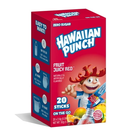 Hawaiian Punch Fruit Juicy Red, on-the-Go Packets, Powdered Drink Mix, 20 Count Packets, Sugar-Free