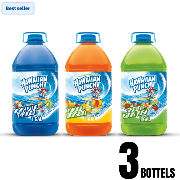 Hawaiian Punch Juice Drink Variety Pack, 1 Gallon Bottles, 3 Pack (Mango Monsoon, Green Berry Rush, Berry Blue Typhoon)
