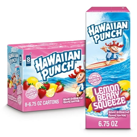 Hawaiian Punch Lemon Berry Squeeze Juice Drink, 6.75 fl oz, 8 Count Boxes ( 3 Box )