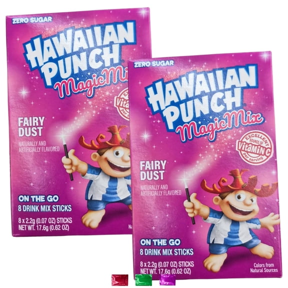 Hawaiian Punch Magic Mix Fairy Dust Drink Mix Sticks (16 Total Servings, 2 Boxes) Zero Sugar Powdered Packets, On-the-Go Flavored Water Summer Drinks Watertok Party w/ Snoep in Beperkte Oplage