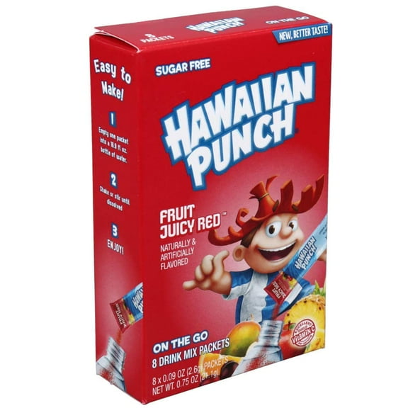 Hawaiian Punch Singles To Go Powder Sticks, Water Drink Mix, 8 Count (Fruit Juicy Red, Pack - 6)