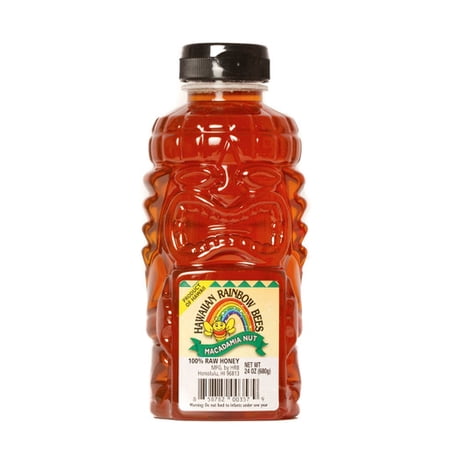 Hawaiian Rainbow Bees Macadamia Nut Flavor Honey in a Tiki Bottle (24oz)