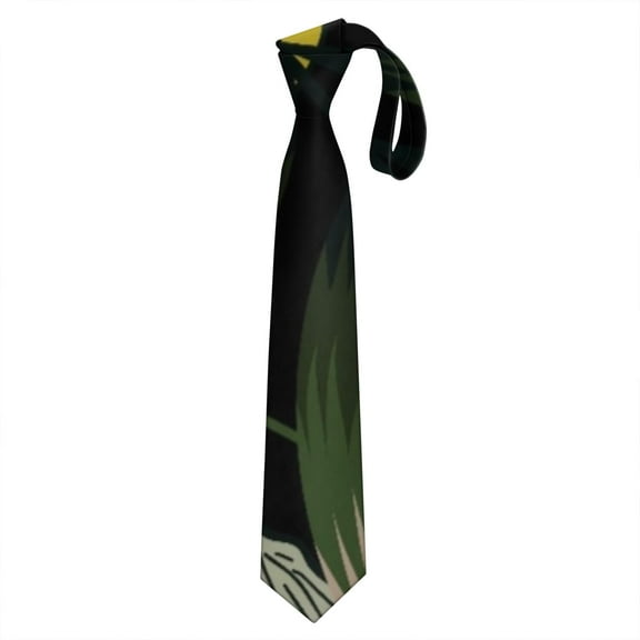 Hawaiian Satin Necktie - Tropical Leaf Print Formal Tie for Men, Wrinkle-Resistant & Elegant, 58.3" Length, Perfect for Weddings & Business