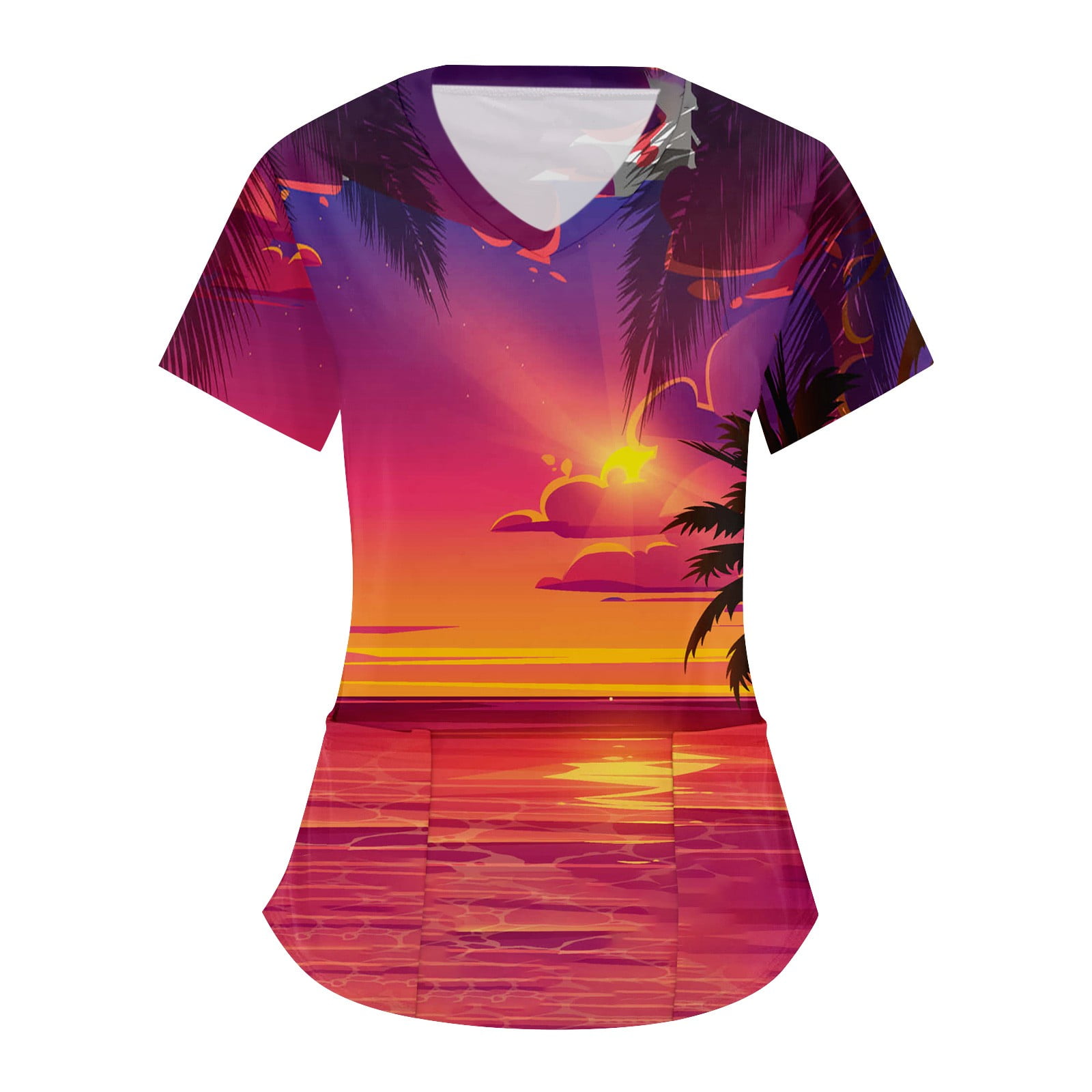 Hawaiian Scrub Tops for Women Clearance, Stretch Summer Tropical Print
