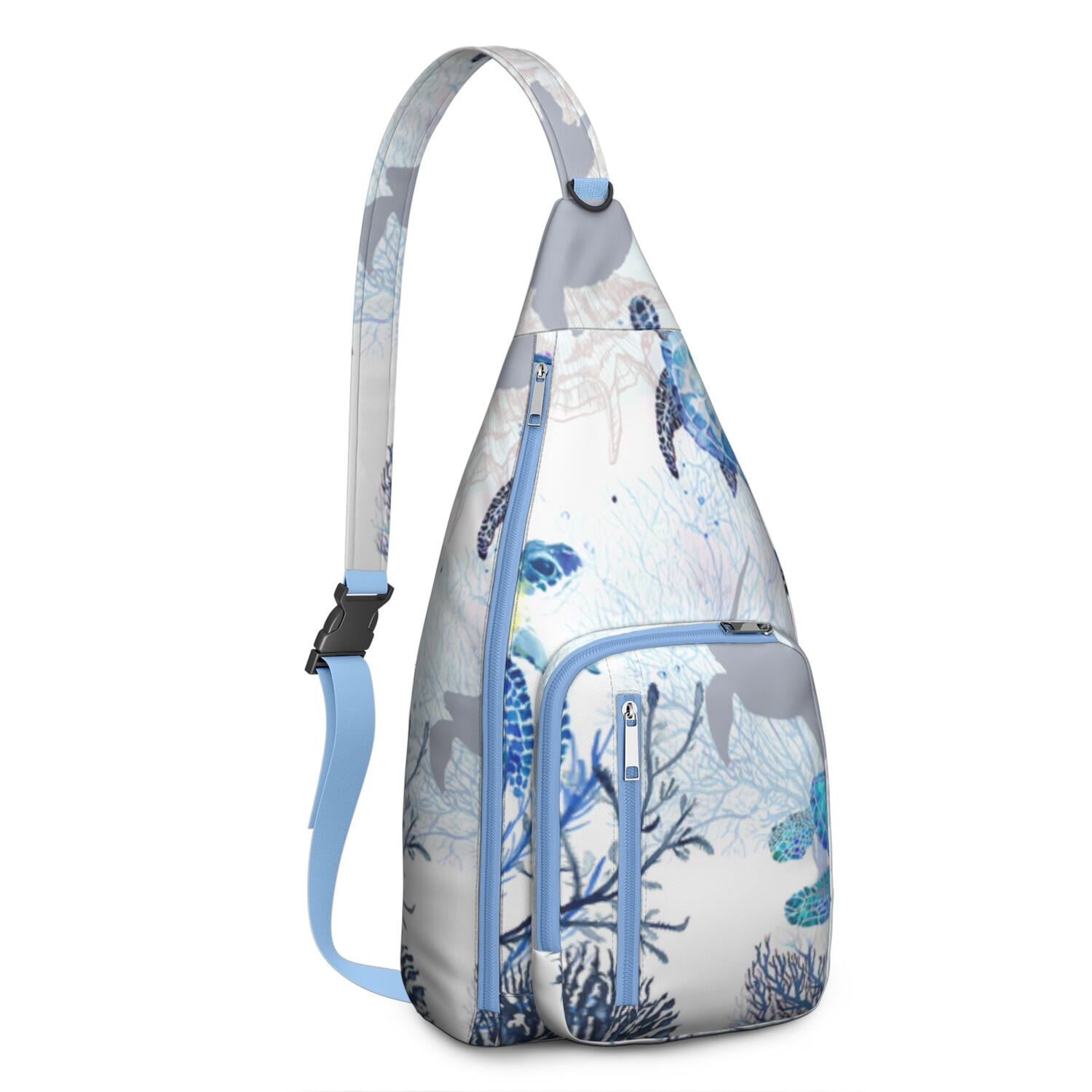 Hawaiian Sea Turtle Print Sling Bag&nbsp;- Tropical Ocean Animal Design Crossbody Backpack, Water-Resistant Marine Life Shoulder Pack (Cute Cartoon Turtle Pattern)