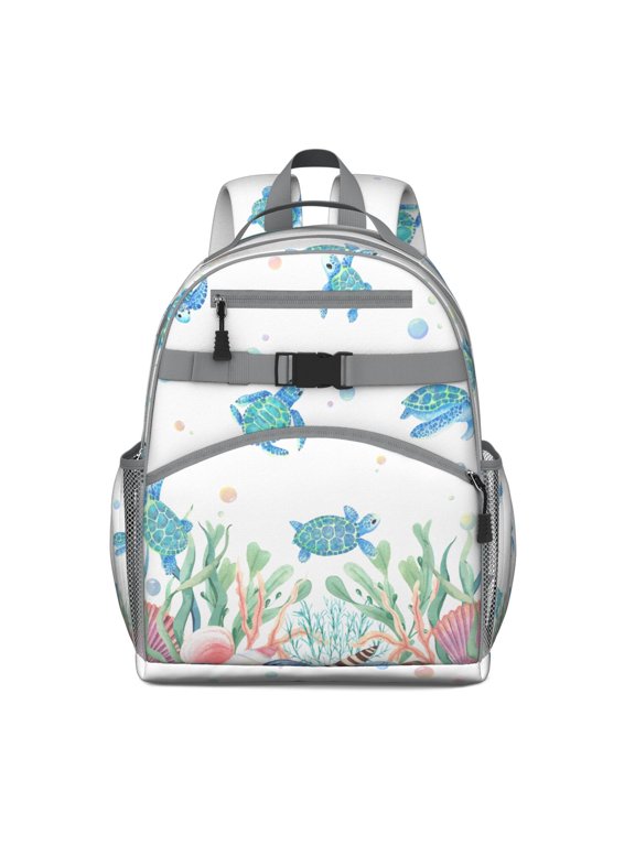 Sea Turtle Students Backpack with Ocean Life and Tropical Marine Animals Print, Nautical Underwater Coral Reef Design, Durable and Lightweight for School and Travel