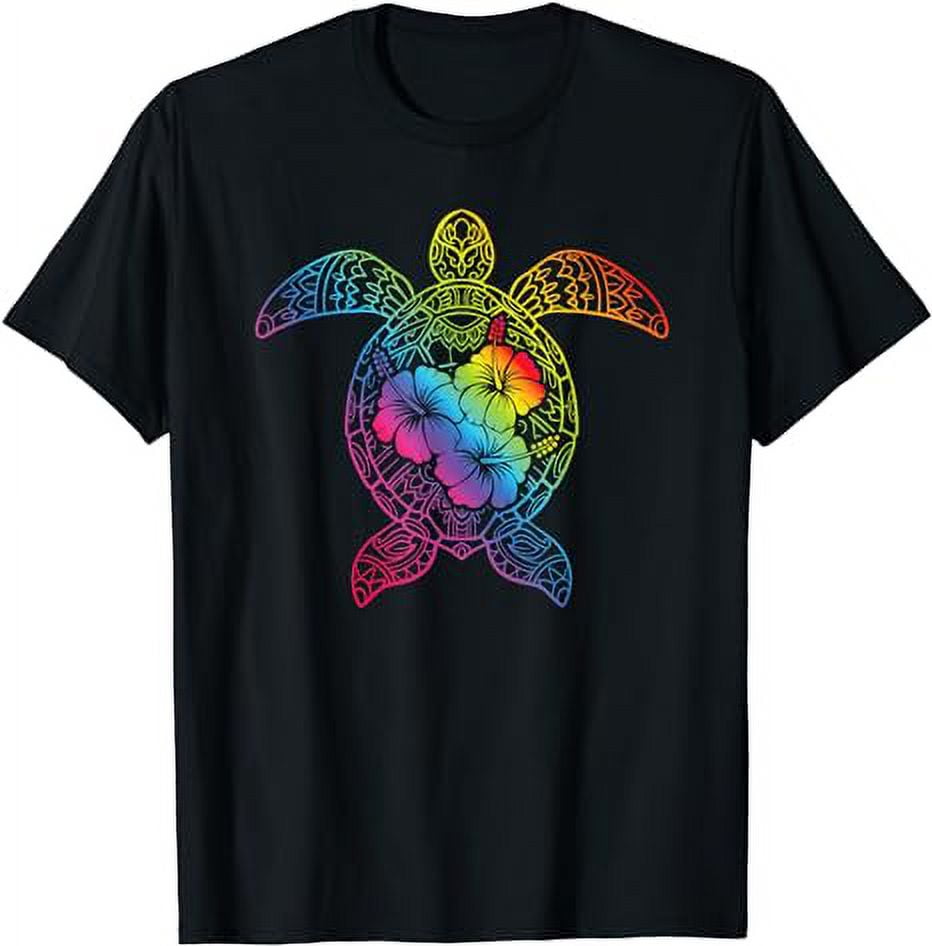 Gambier Islands T-Shirt Sea Turtle With Blooming Hibiscus Flowers Tribal Purple main image 1