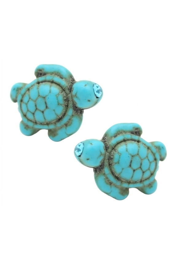 Hawaiian Sea Turtle and Aquamarine Stud Earrings