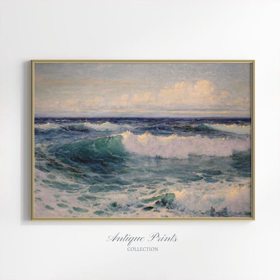 Hawaiian Seascape, Coastal Vintage Poster, Beach Landscape Art, Ocean Waves, Antique Seascape Fine Art, Unframed Canvas Size 12x18