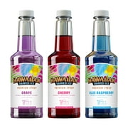 Hawaiian Shaved Ice 3 Syrup Pack - 16oz Plastic Bottles of Cherry, Grape, Blue Raspberry Flavor