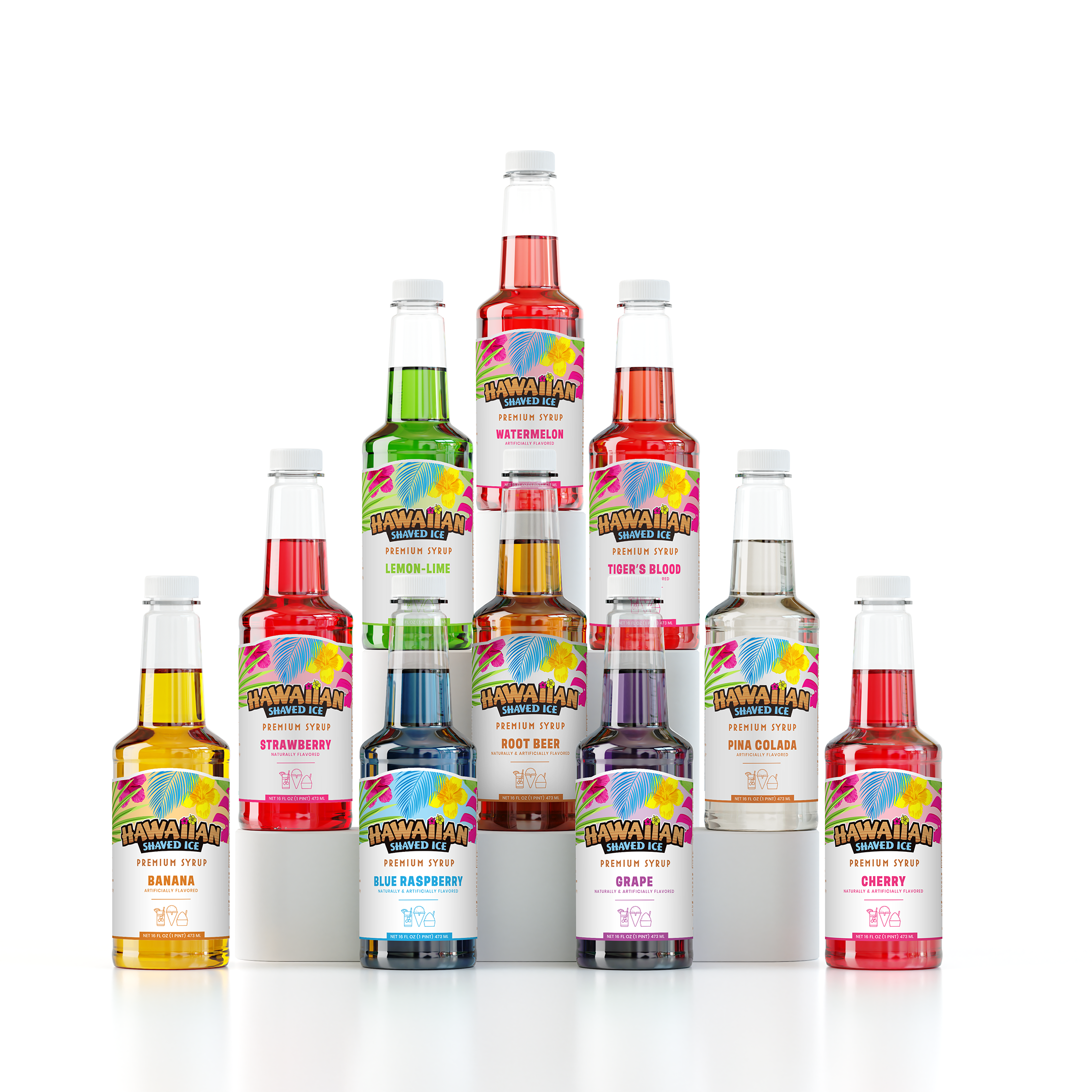 Hawaiian Shaved Ice Flavored Syrups - 10 Flavor Pack (16 oz)