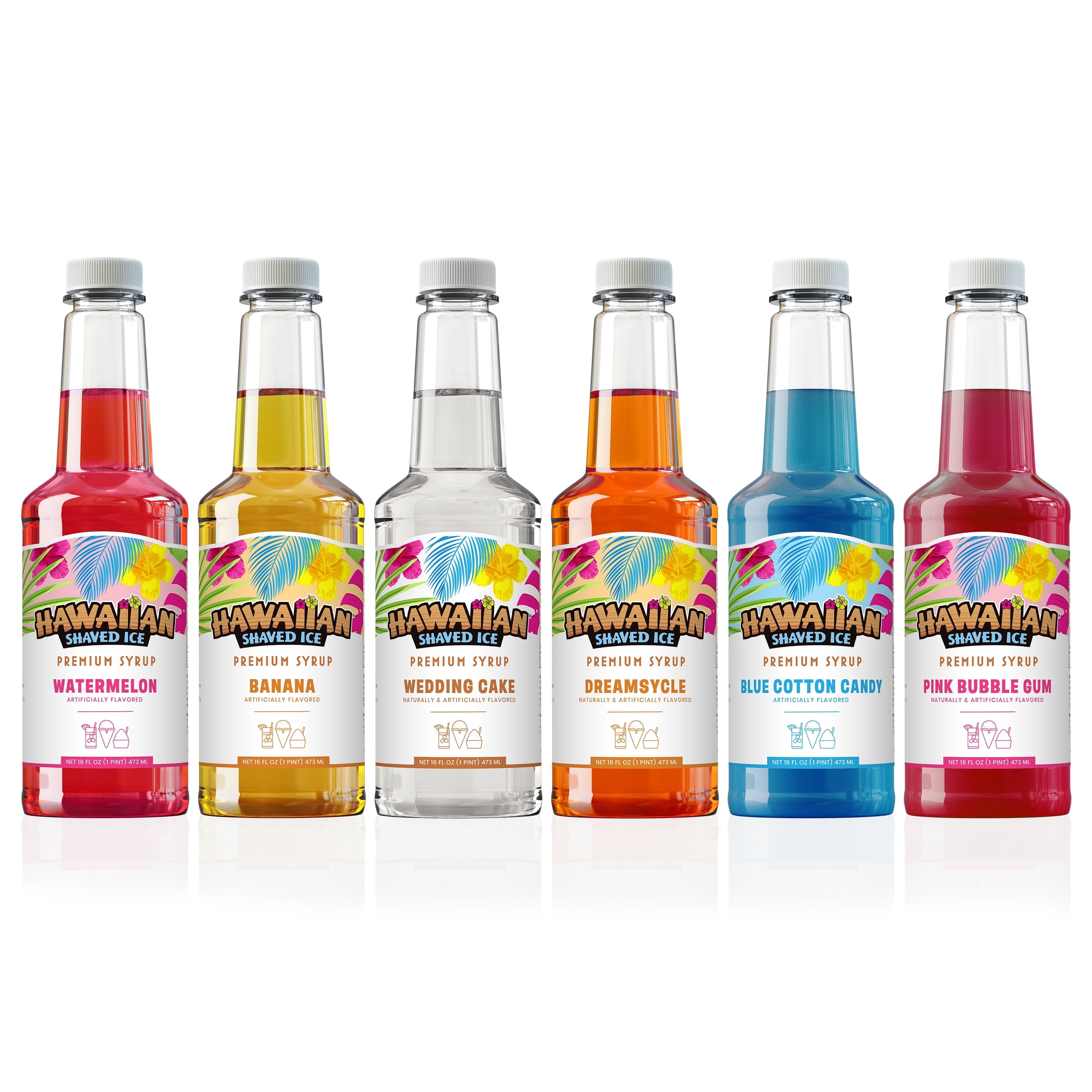 Hawaiian Shaved Ice Snow Cone Syrup - The Summertime Pack - 6 Pack (16 fl oz each)