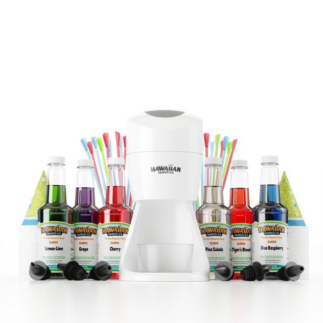 Hawaiian Shaved Ice S900A Electric Snow Cone Machine Kids Supplies Kit with 6 Syrups and