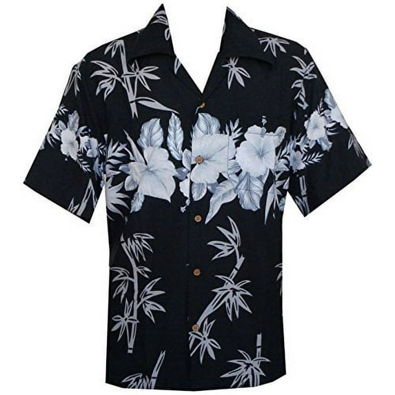 Hawaiian Shirt 35 Mens Bamboo Tree Print Beach Aloha Party Holiday Black M
