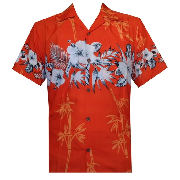 Hawaiian Shirt 35 Mens Bamboo Tree Print Beach Aloha Party Holiday Orange 4XL