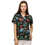 ALVISH Hawaiian Shirt 41W Womens Christmas Santa Claus Top Blouse Aloha Beach Black 2XL
