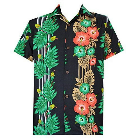 Hawaiian Shirt 45 Mens Panel Floral Beach Aloha Party Camp Holiday Black M