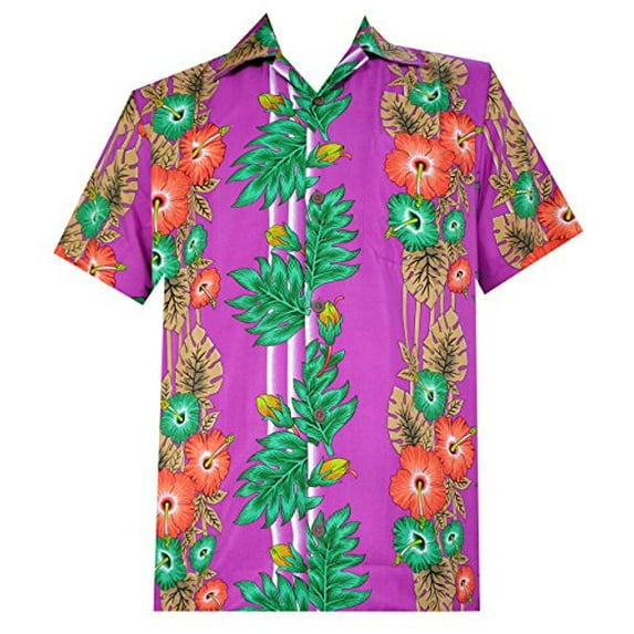 Hawaiian Shirt 45 Mens Panel Floral Beach Aloha Party Camp Holiday Purple 3XL