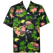 ALVISH Hawaiian Shirt 48 Mens Scenic Flamingo Beach Aloha Casual Holiday Black S