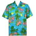 thumbnail image 1 of Hawaiian Shirt 48 Mens Scenic Flamingo Beach Aloha Casual Holiday Turquoise 2XL, 1 of 4