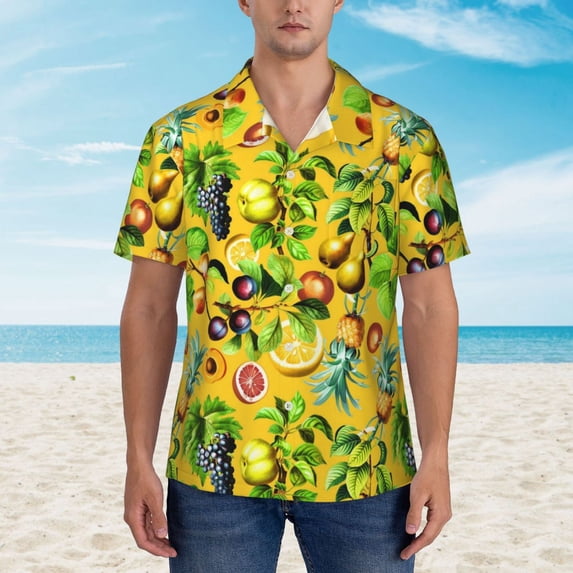 Hawaiian Shirt Beach Fruit Print Blouses Yellow Lemon Elegant Casual Shirts Man Short-Slee