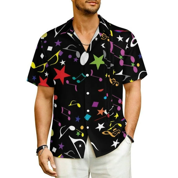 Hawaiian Shirt Beach Music Notes Blouses Floral Print Elegant Casual Shirts Men Short-Sle