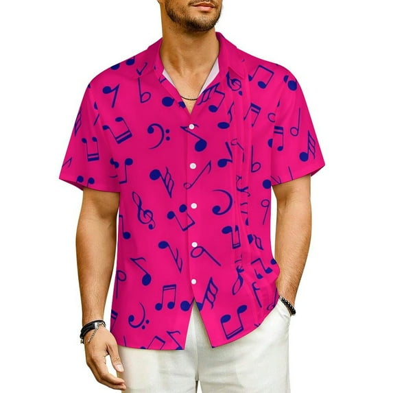 Hawaiian Shirt Beach Music Notes Blouses Floral Print Elegant Casual Shirts Men Short-Sle