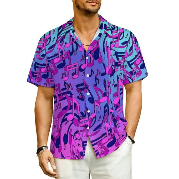 Hawaiian Shirt Beach Music Notes Blouses Floral Print Elegant Casual Shirts Men Short-Sle
