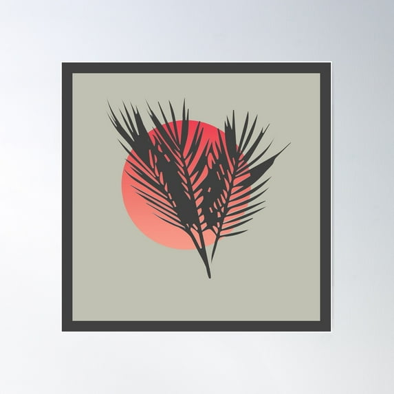 Hawaiian Shirt Beach Palms Sunset Pattern Vintage Retro Bright Colors Biege Brown And Orange Poster Wall Art, Modern Wall Decor For Living Room Bedroom, 17x17 UNFRAMED