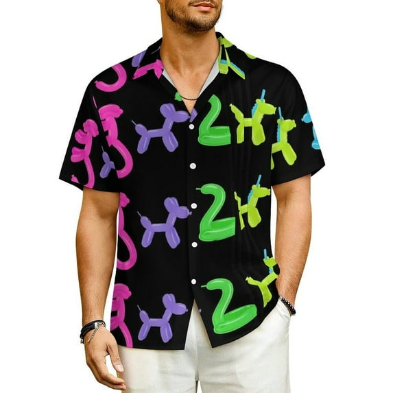 Hawaiian Shirt Beach Red Balloon Dog Blouses Cartoon Animal Retro Casual Shirts Men Short-