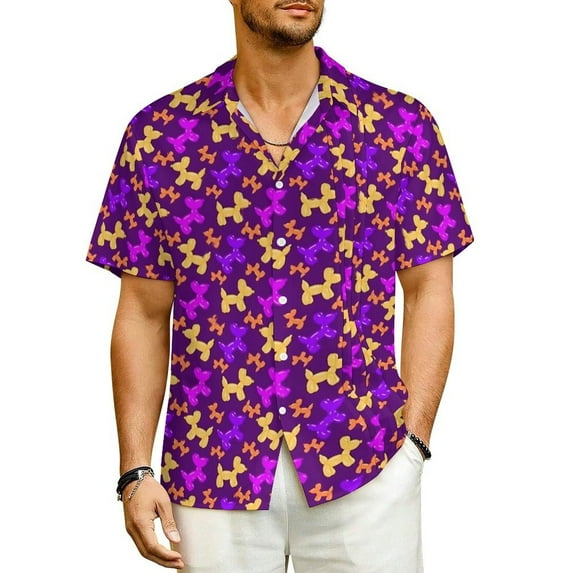 Hawaiian Shirt Beach Red Balloon Dog Blouses Cartoon Animal Retro Casual Shirts Men Short-