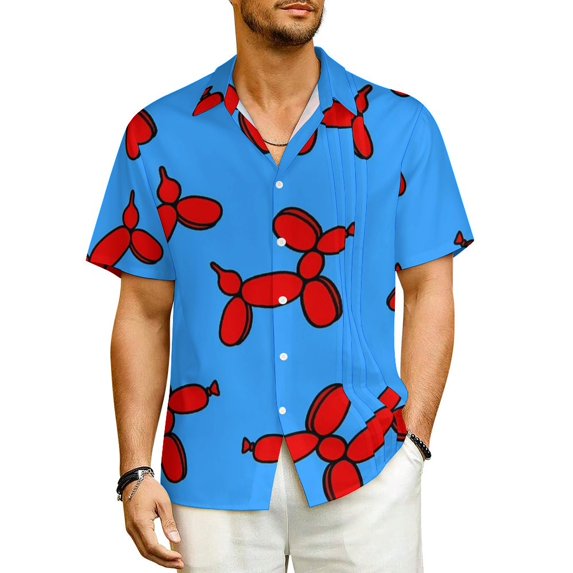 Hawaiian Shirt Beach Red Balloon Dog Blouses Cartoon Animal Retro Casual Shirts Men Short-