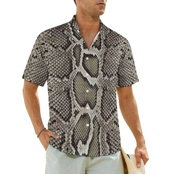 Hawaiian Shirt Beach Snakeskin Blouses Greys and Silvers Classic Casual Shirts Male Short