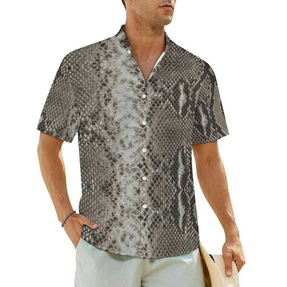 Hawaiian Shirt Beach Snakeskin Blouses Greys and Silvers Classic Casual Shirts Male Short